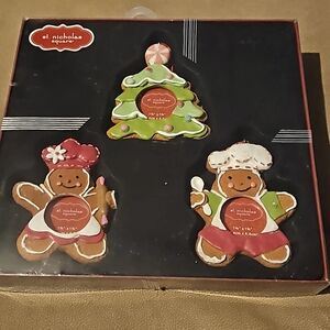 St. Nicholas Square Set of 3 Ornament Frames - Pink/Green Gingerbread and Tree